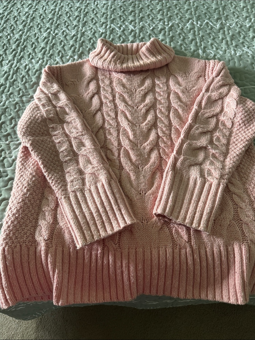 Preswick & Moore Light Pink Cable Knit Turtleneck Sweater